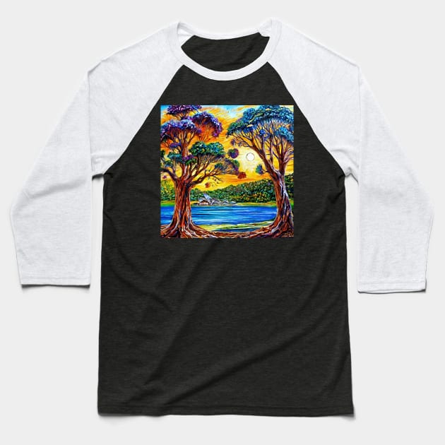 Gum Tree Blue Australian Outback Landscape with the Opera House Baseball T-Shirt by AussieMumaArt